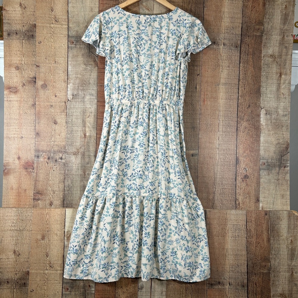 Lucky Brand Floral Midi Dress Blue Cottagecore Boho Pockets Medium - Picture 8 of 8